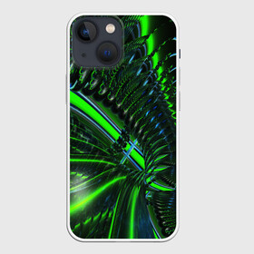 Чехол для iPhone 13 mini с принтом DIGITAL NEON GREEN в Петрозаводске,  |  | abstract | abstraction | color | fractal | geometry | paitnt | psy | rdtktr | абстракция | геометрия | краски | неоновые | психоделика | фрактал