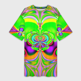 Платье-футболка 3D с принтом КИСЛОТНЫЙ ФРАКТАЛ ГЕОМЕТРИЯ в Петрозаводске,  |  | Тематика изображения на принте: abstract | abstraction | color | fractal | geometry | paitnt | psy | rdtktr | абстракция | геометрия | краски | неоновые | психоделика | фрактал