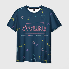 Мужская футболка 3D с принтом OFFLINE в Петрозаводске, 100% полиэфир | прямой крой, круглый вырез горловины, длина до линии бедер | facebook | instagram | offline | pattern | twitter | youtube | мессенджер | оффлайн | соцсети | узор