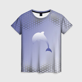 Женская футболка 3D с принтом Минималистичный дельфин в Петрозаводске, 100% полиэфир ( синтетическое хлопкоподобное полотно) | прямой крой, круглый вырез горловины, длина до линии бедер | dolphin | minimalism | sea | дельфин | минимализм | море