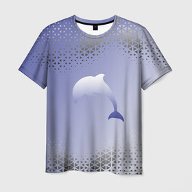 Мужская футболка 3D с принтом Минималистичный дельфин в Петрозаводске, 100% полиэфир | прямой крой, круглый вырез горловины, длина до линии бедер | dolphin | minimalism | sea | дельфин | минимализм | море