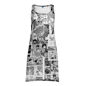 Платье-майка 3D с принтом Аниме комикс в Петрозаводске, 100% полиэстер | полуприлегающий силуэт, широкие бретели, круглый вырез горловины, удлиненный подол сзади. | anime | art | comics | manga | texture | аниме | арт | комикс | манга | текстура