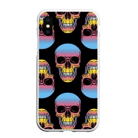 Чехол для iPhone XS Max матовый с принтом Neon skull в Петрозаводске, Силикон | Область печати: задняя сторона чехла, без боковых панелей | color | grin | jaw | neon | skull | teeth | неон | оскал | пасть | цвет | череп