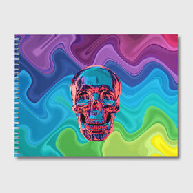 Альбом для рисования с принтом Color skull в Петрозаводске, 100% бумага
 | матовая бумага, плотность 200 мг. | Тематика изображения на принте: color | jaw | neon | skull | teeth | vanguard | авангард | зубы | неон | пасть | цвет | череп