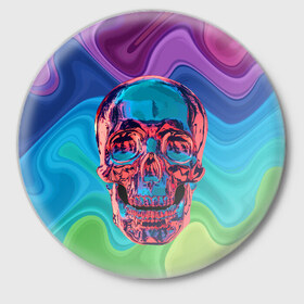 Значок с принтом Color skull в Петрозаводске,  металл | круглая форма, металлическая застежка в виде булавки | color | jaw | neon | skull | teeth | vanguard | авангард | зубы | неон | пасть | цвет | череп