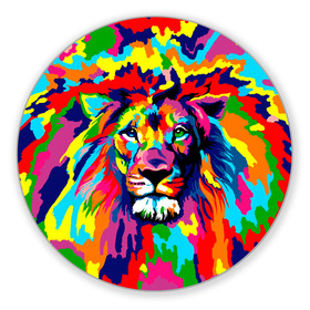 Коврик для мышки круглый с принтом Лев Artistic Art в Петрозаводске, резина и полиэстер | круглая форма, изображение наносится на всю лицевую часть | king | lion | neon | африка | голова | граффити | грива | дикий | животные | зверь | зодиак | картина | король | краски | красочный | лев | львенок | львиное | львица | неон | неоновые | радуга | радужный | рисунок