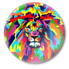 Значок с принтом Лев Artistic Art в Петрозаводске,  металл | круглая форма, металлическая застежка в виде булавки | king | lion | neon | африка | голова | граффити | грива | дикий | животные | зверь | зодиак | картина | король | краски | красочный | лев | львенок | львиное | львица | неон | неоновые | радуга | радужный | рисунок