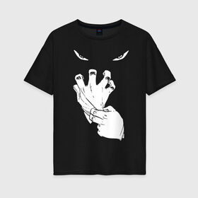 Женская футболка хлопок Oversize с принтом Halloween в Петрозаводске, 100% хлопок | свободный крой, круглый ворот, спущенный рукав, длина до линии бедер
 | eyes | ghost | gloves | halloween | глаза | перчатки | привидение | призрак | хэллоуин