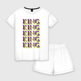 Женская пижама с шортиками хлопок с принтом KING в Петрозаводске, 100% хлопок | футболка прямого кроя, шорты свободные с широкой мягкой резинкой | king | божественный | единственный | князь | король | лучший | надпись | текст | фраза