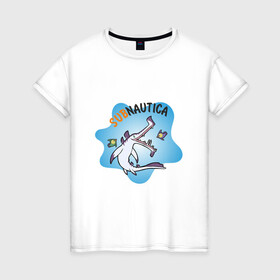Женская футболка хлопок с принтом Sabnautica в Петрозаводске, 100% хлопок | прямой крой, круглый вырез горловины, длина до линии бедер, слегка спущенное плечо | sabnautica | акула | море | рыба | рыбы | сабнавтика