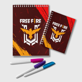 Блокнот с принтом FREE FIRE ФРИ ФАЕР в Петрозаводске, 100% бумага | 48 листов, плотность листов — 60 г/м2, плотность картонной обложки — 250 г/м2. Листы скреплены удобной пружинной спиралью. Цвет линий — светло-серый
 | afth | ahb | ahbafth | fire | fps | free | freefire | garena | logo | master | mobile | online | акуу | акууашку | ашку | гарена | игра | игры | лого | логотип | логотипы | мастер | мобильная | нож | онлайн | символ | символы | фаер | фире | фпс 