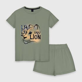 Женская пижама с шортиками хлопок с принтом LADY LION в Петрозаводске, 100% хлопок | футболка прямого кроя, шорты свободные с широкой мягкой резинкой | lion | в августе | знаки зодиака | лев | лев по гороскопу | львица | подарить львице