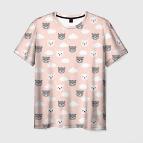 Мужская футболка 3D с принтом МИШКИ в Петрозаводске, 100% полиэфир | прямой крой, круглый вырез горловины, длина до линии бедер | девушкам | детская | детям | женская | животные | медведи | медведь | медвежата | медвежатки | милота | милый | мишка | мишки | небо | облака | паттерн