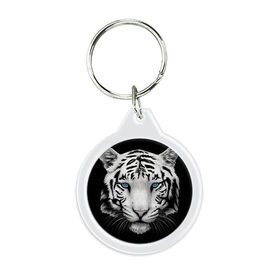 Брелок круглый с принтом тигр в Петрозаводске, пластик и полированная сталь | круглая форма, металлическое крепление в виде кольца | белый тигр | тигр