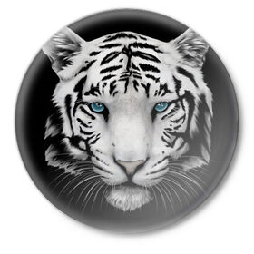 Значок с принтом тигр в Петрозаводске,  металл | круглая форма, металлическая застежка в виде булавки | Тематика изображения на принте: белый тигр | тигр