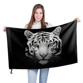 Флаг 3D с принтом тигр в Петрозаводске, 100% полиэстер | плотность ткани — 95 г/м2, размер — 67 х 109 см. Принт наносится с одной стороны | белый тигр | тигр
