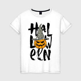 Женская футболка хлопок с принтом Halloween в Петрозаводске, 100% хлопок | прямой крой, круглый вырез горловины, длина до линии бедер, слегка спущенное плечо | eyes | halloween | hat | jaw | pumpkin | smile | глаза | пасть | тыква | улыбка | хэллоуин | шляпа