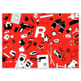 Поздравительная открытка с принтом Rockstar в Петрозаводске, 100% бумага | плотность бумаги 280 г/м2, матовая, на обратной стороне линовка и место для марки
 | grand theft auto | gta | max payne | rockstar | гта | игроман | игры | ключи | макс пейн | очки | пистолет | рокстар