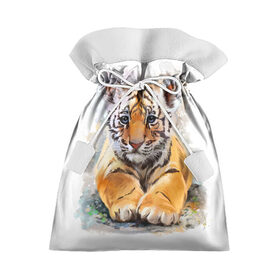Подарочный 3D мешок с принтом Tiger Art в Петрозаводске, 100% полиэстер | Размер: 29*39 см | art | blue | dinamic picture | lion | tiger | white | арт | животные | картинка | лев | рисунок | тигр