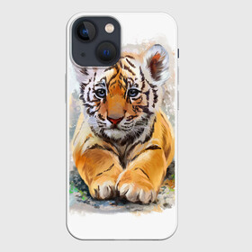 Чехол для iPhone 13 mini с принтом Tiger Art в Петрозаводске,  |  | Тематика изображения на принте: art | blue | dinamic picture | lion | tiger | white | арт | животные | картинка | лев | рисунок | тигр