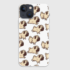 Чехол для iPhone 13 mini с принтом Мопсики в Петрозаводске,  |  | арт | бег | бегут | мопс | мопсы | рисунок | собака | собаки