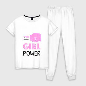 Женская пижама хлопок с принтом GRL PWR (Z) в Петрозаводске, 100% хлопок | брюки и футболка прямого кроя, без карманов, на брюках мягкая резинка на поясе и по низу штанин | emancipatio | feminism | girl power | girl to the power | mint juleps | spice girls | девичья сила | детерминизм | дискриминации женщин | кретинизм | неравенства полов | фемина | феминизация | феминизм | феминистка | феминность