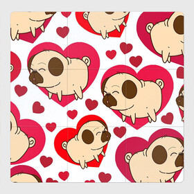 Магнитный плакат 3Х3 с принтом Мопсики в Петрозаводске, Полимерный материал с магнитным слоем | 9 деталей размером 9*9 см | арт | любовь | мопс | мопсики | рисунок | сердца | сердце | собака | собаки | собачки