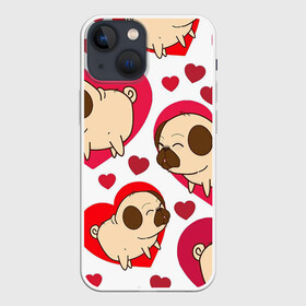 Чехол для iPhone 13 mini с принтом Мопсики в Петрозаводске,  |  | арт | любовь | мопс | мопсики | рисунок | сердца | сердце | собака | собаки | собачки