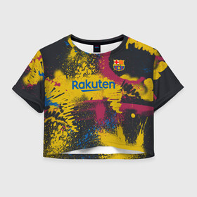 Женская футболка Crop-top 3D с принтом FC Barcelona | La Liga pre-match shirt (2021) в Петрозаводске, 100% полиэстер | круглая горловина, длина футболки до линии талии, рукава с отворотами | 0x000000123 | barca | barcelona | fcb | messi | барса | барселона | месси | фкб