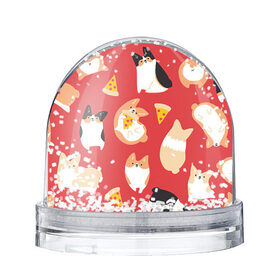Снежный шар с принтом Корги и пицца в Петрозаводске, Пластик | Изображение внутри шара печатается на глянцевой фотобумаге с двух сторон | арт | валяния | игра | корги | пицца | рисунок | рыжий | собака | собаки | спина | чёрный