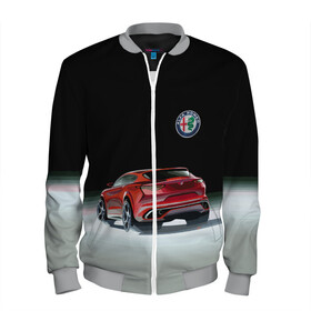 Мужской бомбер 3D с принтом Alfa Romeo в Петрозаводске, 100% полиэстер | застегивается на молнию, по бокам два кармана без застежек, по низу бомбера и на воротнике - эластичная резинка | Тематика изображения на принте: alfa romeo | car | italy | motorsport | prestige | автоспорт | альфа ромео | италия | престиж