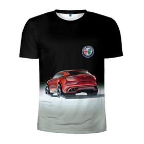 Мужская футболка 3D спортивная с принтом Alfa Romeo в Петрозаводске, 100% полиэстер с улучшенными характеристиками | приталенный силуэт, круглая горловина, широкие плечи, сужается к линии бедра | alfa romeo | car | italy | motorsport | prestige | автоспорт | альфа ромео | италия | престиж
