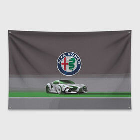 Флаг-баннер с принтом Alfa Romeo motorsport в Петрозаводске, 100% полиэстер | размер 67 х 109 см, плотность ткани — 95 г/м2; по краям флага есть четыре люверса для крепления | Тематика изображения на принте: alfa romeo | car | italy | motorsport | prestige | автоспорт | альфа ромео | италия | престиж