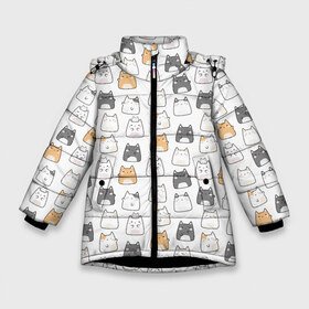 Зимняя куртка для девочек 3D с принтом Толстые котики в Петрозаводске, ткань верха — 100% полиэстер; подклад — 100% полиэстер, утеплитель — 100% полиэстер. | длина ниже бедра, удлиненная спинка, воротник стойка и отстегивающийся капюшон. Есть боковые карманы с листочкой на кнопках, утяжки по низу изделия и внутренний карман на молнии. 

Предусмотрены светоотражающий принт на спинке, радужный светоотражающий элемент на пуллере молнии и на резинке для утяжки. | Тематика изображения на принте: cute | japan | japanese | k pop | kawaii | korea | korean | детские | забавные | к поп | кавайные | кей поп | корейские | котики | коты | котята | котятки | кошки | милые | прикольные | пухленькие | пухлые | смешные | счастливые