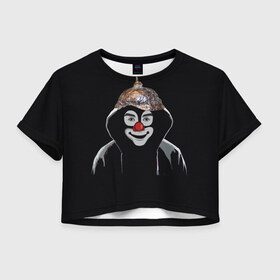 Женская футболка Crop-top 3D с принтом Клоун в шапочке в Петрозаводске, 100% полиэстер | круглая горловина, длина футболки до линии талии, рукава с отворотами | 5g вышки | клоун | связь | фобия | фольга