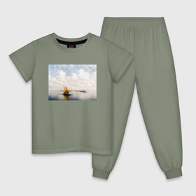 Детская пижама хлопок с принтом картина Айвазовского в Петрозаводске, 100% хлопок |  брюки и футболка прямого кроя, без карманов, на брюках мягкая резинка на поясе и по низу штанин
 | Тематика изображения на принте: айвазовский | корабль | море | облака | рисунок
