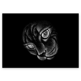 Поздравительная открытка с принтом Волшебный кот в Петрозаводске, 100% бумага | плотность бумаги 280 г/м2, матовая, на обратной стороне линовка и место для марки
 | black | cat | eyes | kitten | kitty | pussy | pussycat | взгляд | глаз | глаза | кот | кота | котенок | коты | котят | котята | котячьи | кошачьи | кошка | кошки | мордочка | нос | носик | с котом | усатый | усики | усища | усищи | че