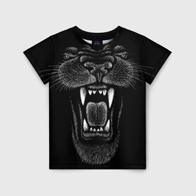 Детская футболка 3D с принтом Черная пантера в Петрозаводске, 100% гипоаллергенный полиэфир | прямой крой, круглый вырез горловины, длина до линии бедер, чуть спущенное плечо, ткань немного тянется | Тематика изображения на принте: big | black | cat | danger | jungle | king | leopard | panter | panther | picture | большая | большой | джунглей | джунгли | зубы | король | кот | кошка | леопард | мелками | опасная | опасный | охотник | пантера | пасть | рисунок | хищник | 
