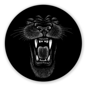 Коврик для мышки круглый с принтом Черная пантера в Петрозаводске, резина и полиэстер | круглая форма, изображение наносится на всю лицевую часть | big | black | cat | danger | jungle | king | leopard | panter | panther | picture | большая | большой | джунглей | джунгли | зубы | король | кот | кошка | леопард | мелками | опасная | опасный | охотник | пантера | пасть | рисунок | хищник | 