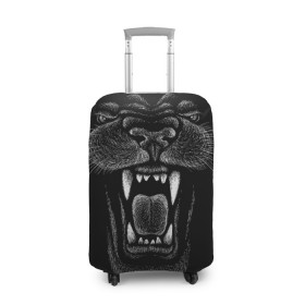 Чехол для чемодана 3D с принтом Черная пантера в Петрозаводске, 86% полиэфир, 14% спандекс | двустороннее нанесение принта, прорези для ручек и колес | big | black | cat | danger | jungle | king | leopard | panter | panther | picture | большая | большой | джунглей | джунгли | зубы | король | кот | кошка | леопард | мелками | опасная | опасный | охотник | пантера | пасть | рисунок | хищник | 