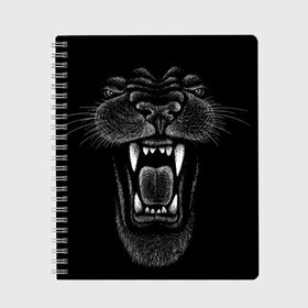 Тетрадь с принтом Черная пантера в Петрозаводске, 100% бумага | 48 листов, плотность листов — 60 г/м2, плотность картонной обложки — 250 г/м2. Листы скреплены сбоку удобной пружинной спиралью. Уголки страниц и обложки скругленные. Цвет линий — светло-серый
 | big | black | cat | danger | jungle | king | leopard | panter | panther | picture | большая | большой | джунглей | джунгли | зубы | король | кот | кошка | леопард | мелками | опасная | опасный | охотник | пантера | пасть | рисунок | хищник | 