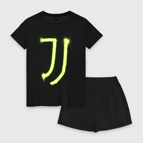 Женская пижама с шортиками хлопок с принтом Juventus | Spray logo (2021) в Петрозаводске, 100% хлопок | футболка прямого кроя, шорты свободные с широкой мягкой резинкой | 0x000000123 | juve | juventus | ronaldo | юве | ювентус