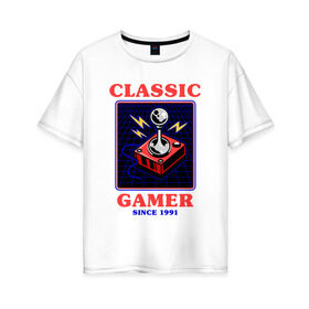 Женская футболка хлопок Oversize с принтом Classic Gamer в Петрозаводске, 100% хлопок | свободный крой, круглый ворот, спущенный рукав, длина до линии бедер
 | 8 bit | 8 бит | 8bit | 8бит | boomer | dendy | game | gamer | games | geek | joystick | nerd | oldschool | sega | бумер | гик | дед | денди | джойстик | для гика | для гиков | игра | игры | классика | классические | нерд | олдскул | с