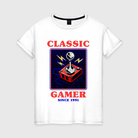 Женская футболка хлопок с принтом Classic Gamer в Петрозаводске, 100% хлопок | прямой крой, круглый вырез горловины, длина до линии бедер, слегка спущенное плечо | 8 bit | 8 бит | 8bit | 8бит | boomer | dendy | game | gamer | games | geek | joystick | nerd | oldschool | sega | бумер | гик | дед | денди | джойстик | для гика | для гиков | игра | игры | классика | классические | нерд | олдскул | с