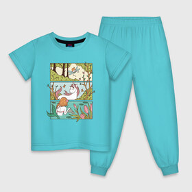 Детская пижама хлопок с принтом Зачарованный лес в Петрозаводске, 100% хлопок |  брюки и футболка прямого кроя, без карманов, на брюках мягкая резинка на поясе и по низу штанин
 | Тематика изображения на принте: comics | comix | enchanted | fairy | forest | mermaid | unicorn | бабочка | в лесу | единорог | единорожка | зачарованный | иллюстрация | комикс | красивая | лес | лесная | лесной | миф | мифические | природа | русалка