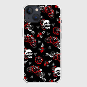 Чехол для iPhone 13 с принтом Черепа и розы в Петрозаводске,  |  | diamond | diamonds | gothic | heart | hearts | roses | skull | skulls | snake | snakes | tattoo | tattoos | брилианты | бриллианты | готика | готическая | готичная | змеи | змея | розы | сердца | сердце | тату | татуировка | татуировки | череп 