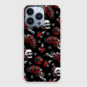 Чехол для iPhone 13 Pro с принтом Черепа и розы в Петрозаводске,  |  | diamond | diamonds | gothic | heart | hearts | roses | skull | skulls | snake | snakes | tattoo | tattoos | брилианты | бриллианты | готика | готическая | готичная | змеи | змея | розы | сердца | сердце | тату | татуировка | татуировки | череп 