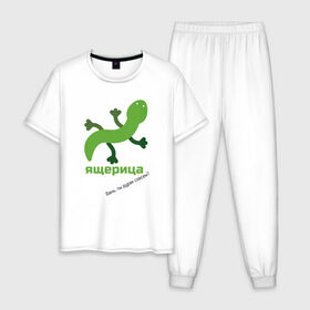 Мужская пижама хлопок с принтом Ящерица в Петрозаводске, 100% хлопок | брюки и футболка прямого кроя, без карманов, на брюках мягкая резинка на поясе и по низу штанин
 | meme | мем | ящерица