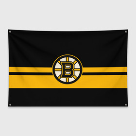 Флаг-баннер с принтом BOSTON BRUINS NHL в Петрозаводске, 100% полиэстер | размер 67 х 109 см, плотность ткани — 95 г/м2; по краям флага есть четыре люверса для крепления | black | boston | bruins | hockey | ice | logo | nhl | sport | usa | бостон | брюинз | логотип | нхл | спорт | хоккей