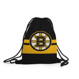 Рюкзак-мешок 3D с принтом BOSTON BRUINS NHL в Петрозаводске, 100% полиэстер | плотность ткани — 200 г/м2, размер — 35 х 45 см; лямки — толстые шнурки, застежка на шнуровке, без карманов и подкладки | Тематика изображения на принте: black | boston | bruins | hockey | ice | logo | nhl | sport | usa | бостон | брюинз | логотип | нхл | спорт | хоккей